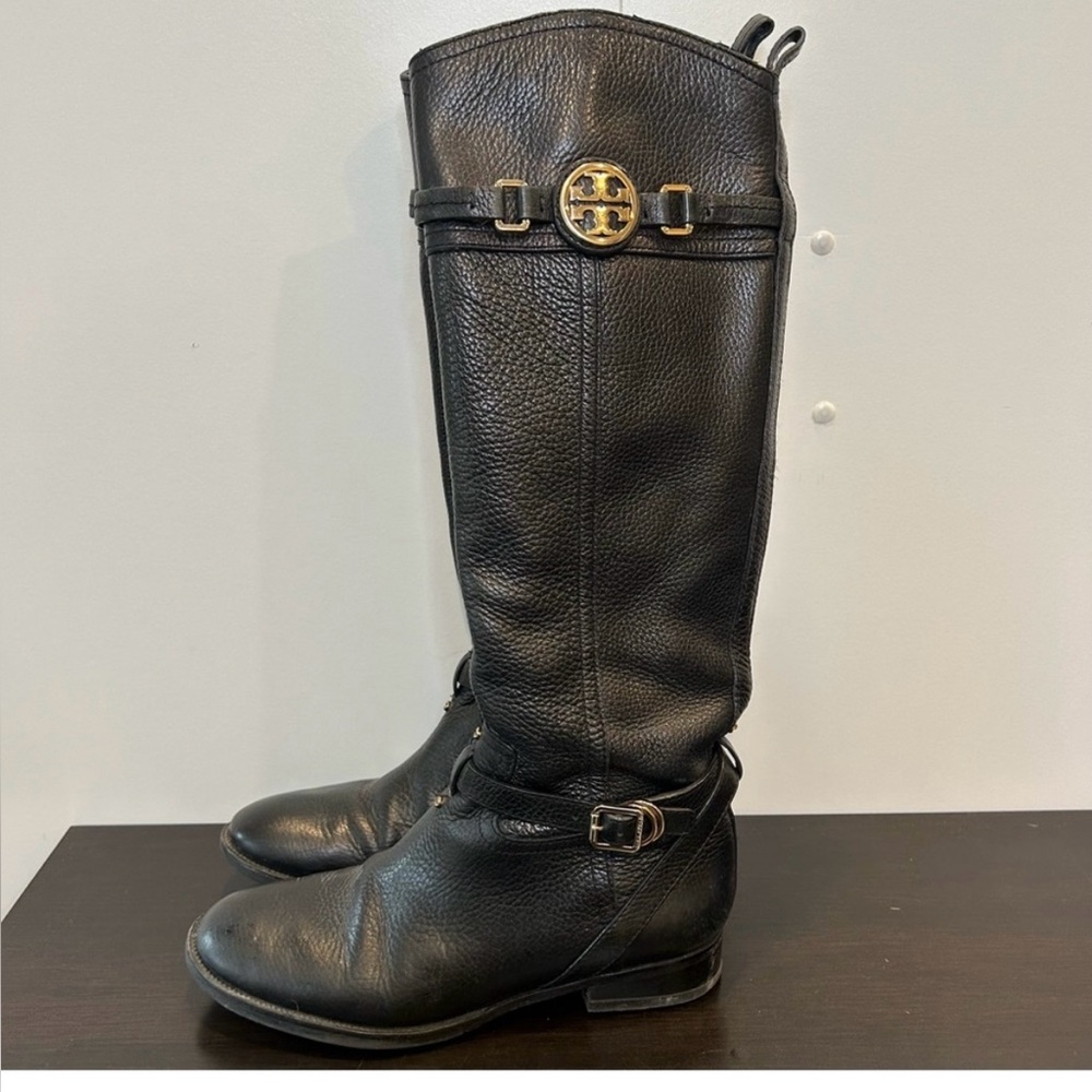 Tory Burch Calista Tall Leather Riding Boots Black Knee High - Picture 3 of 6